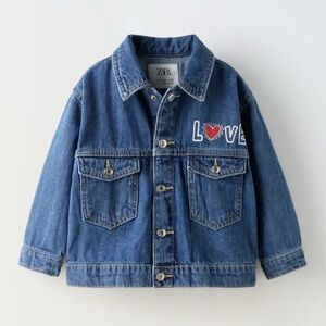 ZARA Valentine’s Day Love Heart Denim Jacket Keith Haring Collab 5y